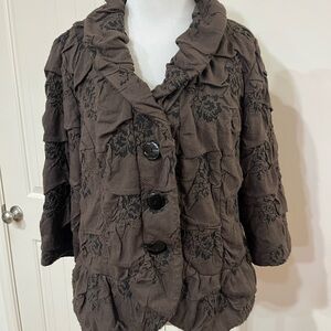 Elegant Brown Ruffled floral Jacket